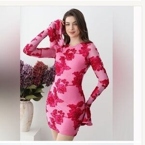 Beautiful 3D floral flare sleeves mini dress open back